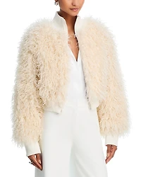 Norma Kamali Faux Fur Turtleneck Bomber Jacket