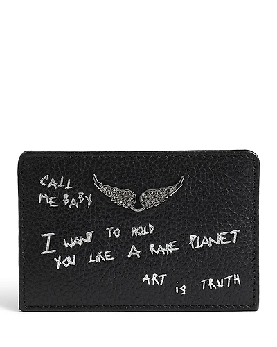 Zadig & Voltaire Zv Pass Graffiti Leather Card Holder
