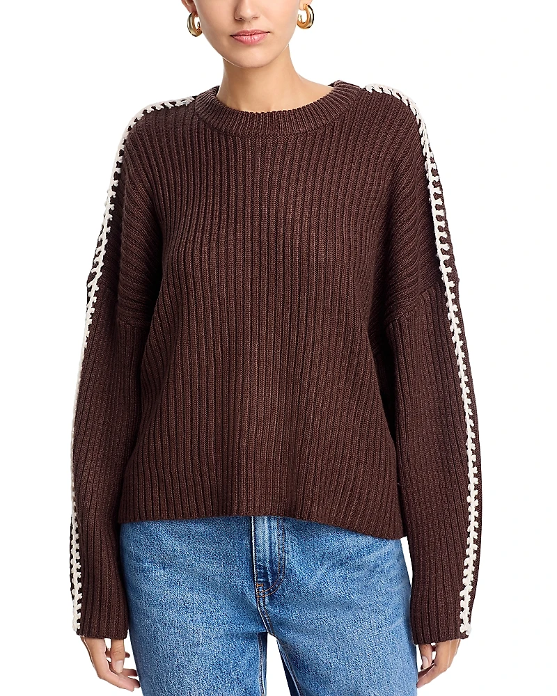 Elan Ribbed Blanket Stitch Sweater