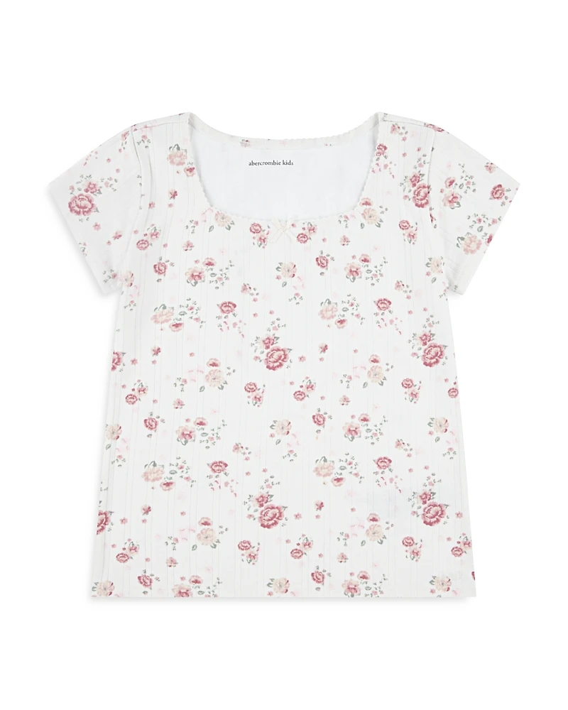 abercrombie kids Girls' Pointelle Square Neck Short Sleeved Tee - Little Kid, Big Kid