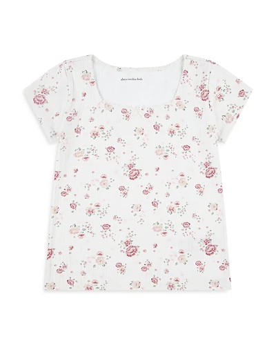 abercrombie kids Girls' Pointelle Square Neck Short Sleeved Tee - Little Kid, Big Kid