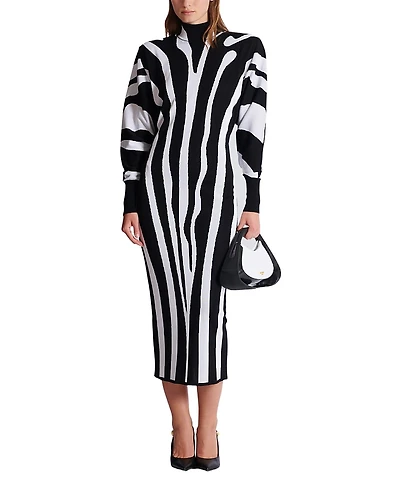 Balmain Long Knit Dress with Zebra Intarsia