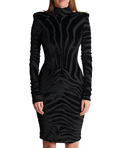 Balmain Short Zebra-Print Velvet Dress