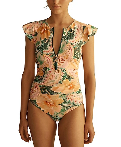 Aur OceA IbiscoRuffle Sleeve One Piece