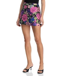 Aqua Floral Brocade Mini Skirt - Exclusive