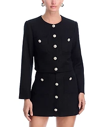 Aqua Tweed Rhinestone Button Jacket - Exclusive