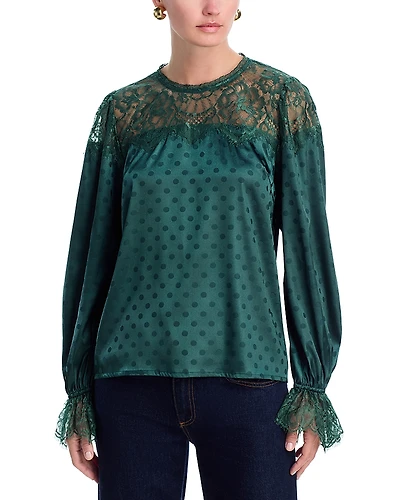 Aqua Polka Dot Lace Long Sleeve Top - Exclusive