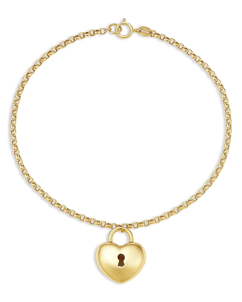 Bloomingdale's Fine Collection Puffed Heart Lock Charm Bracelet