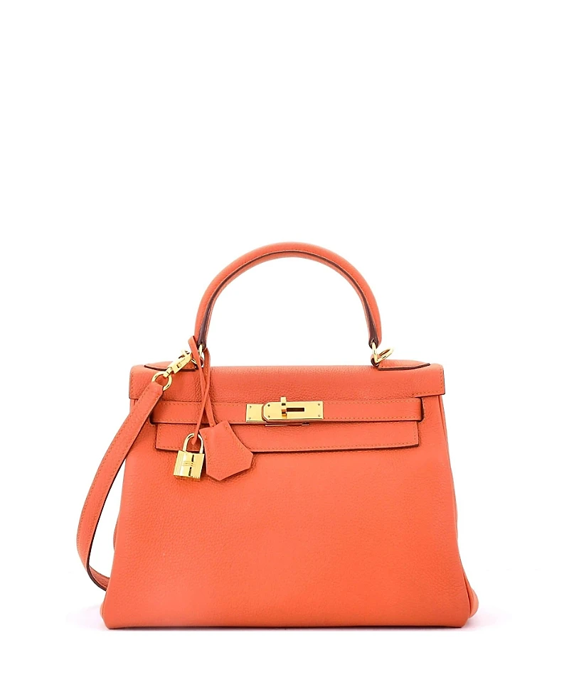 Pre-Owned HERMES Kelly 28 Handbag Orange Togo with Gold Hardware