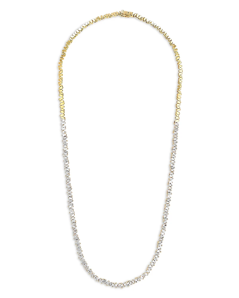 Suzanne Kalan 18K Yellow Gold Diamond Baguette Tennis Necklace, 17