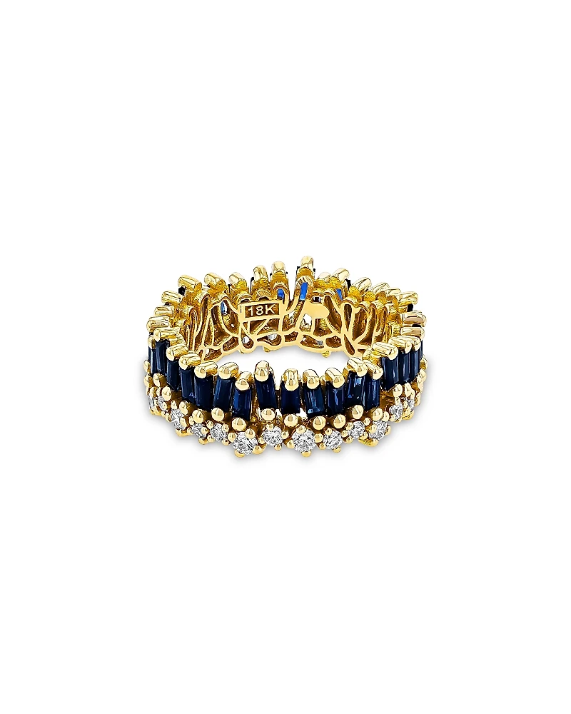 Suzanne Kalan 18K Yellow Gold Short Stack Blue Sapphire & Diamond Eternity Band