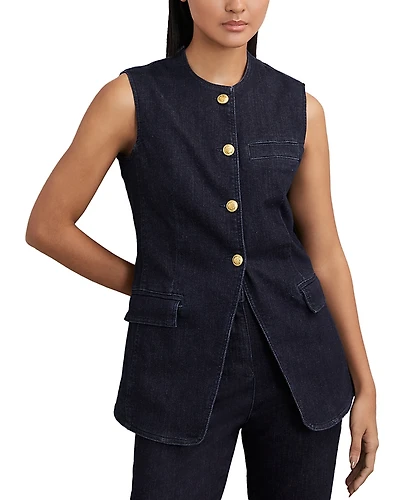 Reiss Athe Denim Long Line Waistcoat