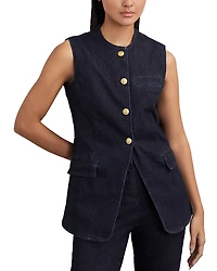 Reiss Athe Denim Long Line Waistcoat