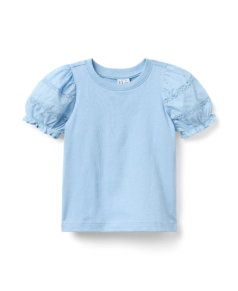 Janie and Jack Girls' Lace Puff Sleeve Top - Baby, Little Kid