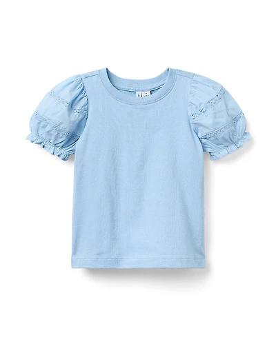 Janie and Jack Girls' Lace Puff Sleeve Top - Baby, Little Kid