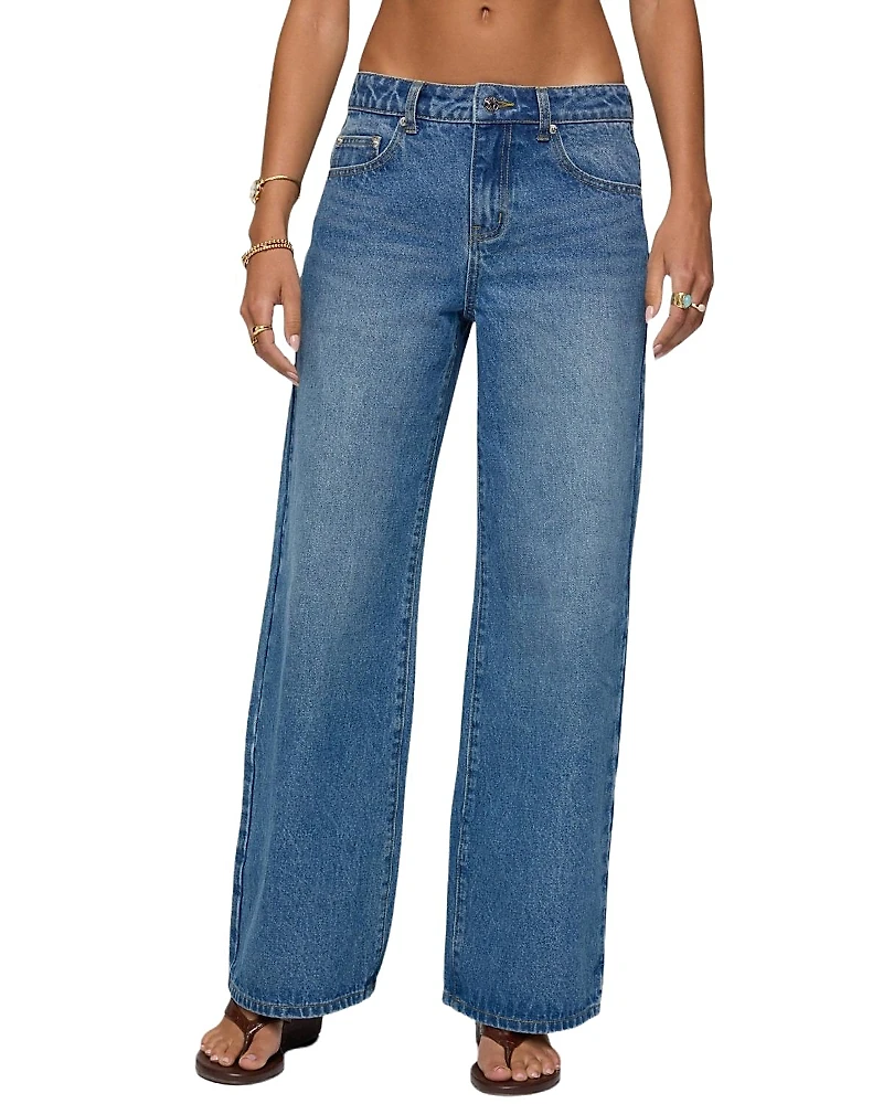 Edikted Ery Wide Leg Mid Rise Medium Rinse Wash Jeans
