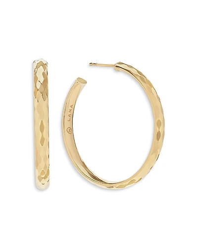 Lana Jewelry 14K Yellow Gold Faceted Disco Texture Medium Hoop Earrings