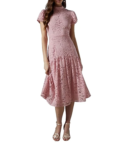 Coast Lace Frill Sleeve High Neck Midi Dress