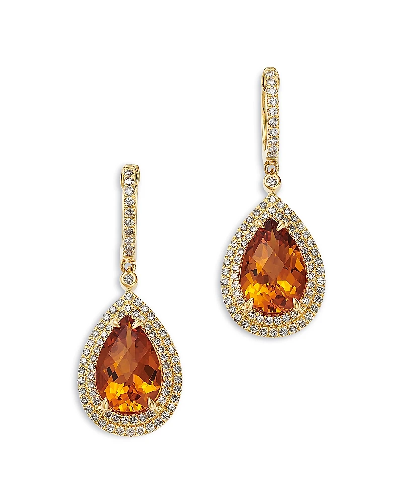 Bloomingdale's Fine Collection Cognac Citrine & Diamond Pear Shaped Halo Drop Earrings