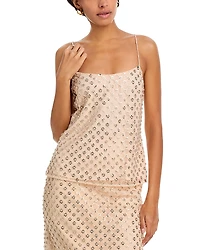 Milly Rylan Sequin Embroidered Netting Tank Top