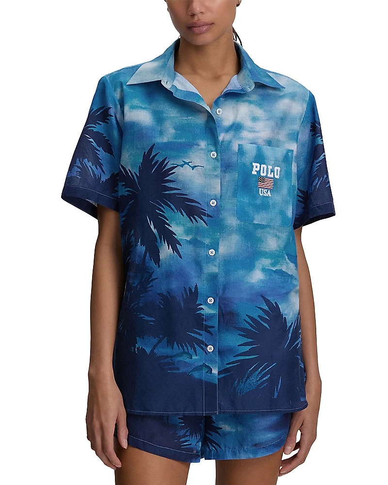 Lauren Ralph Short Sleeve T-Shirt & Shorts Swim Cover-Up Set