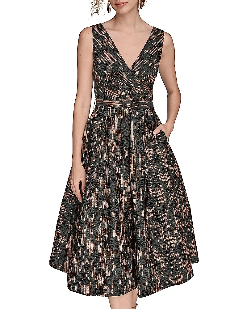 Donna Karan Pleated Brocade Dress