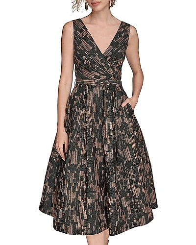 Donna Karan Pleated Brocade Dress