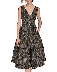 Donna Karan Pleated Brocade Dress