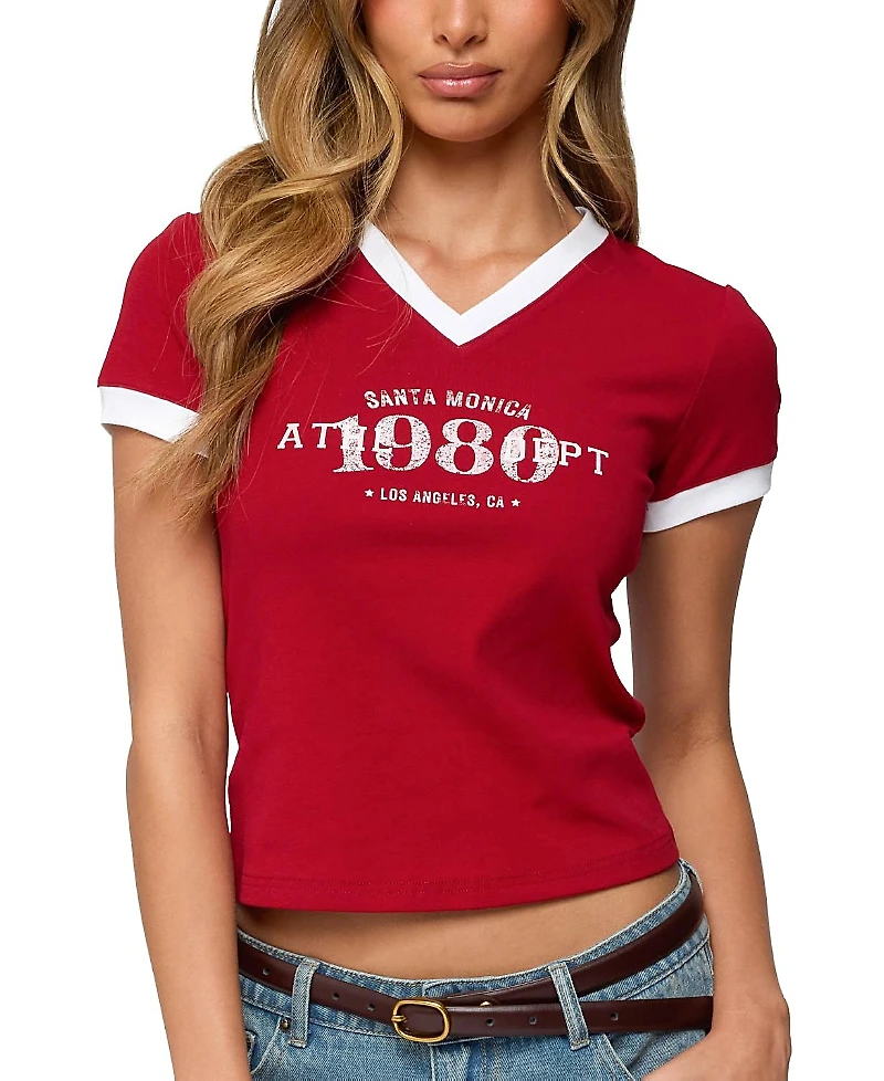 Edikted Santa Monica V Neck T Shirt