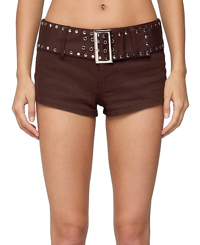 Edikted Studded Belt Denim Micro Shorts