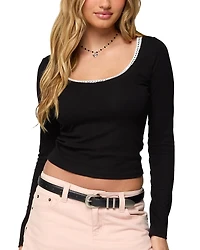 Edikted Contrast Lacey Long Sleeve Top