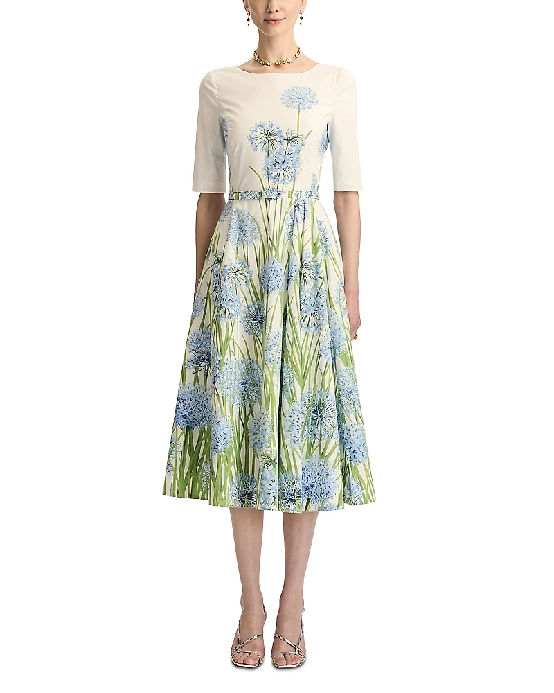 Oscar de la Renta Alliums Print Belted Dress