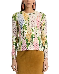 Oscar de la Renta Printed Foxgloves Long Sleeve Cardigan