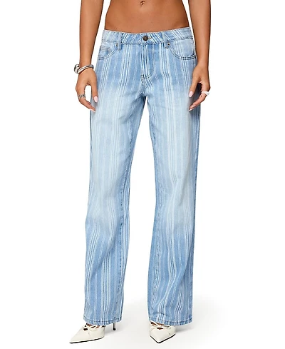 Edikted Tera Striped Low Rise Light Rinse Wash Jeans