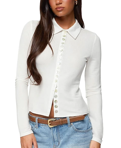 Edikted Pennie Iridescent Button Up Shirt