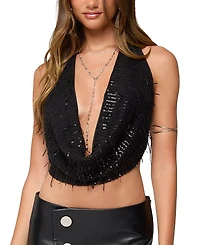 Edikted Fringed Sequin Backless HalterTop