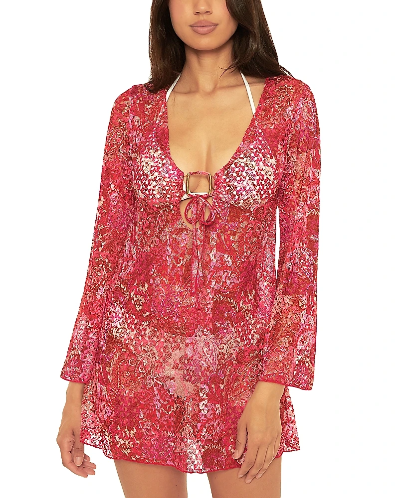 Becca by Rebecca Virtue Bali Tie Front Swim Cover-Up Tunic