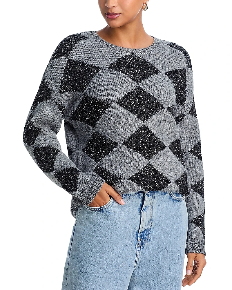 Aqua Argyle Shine Crewneck Sweater - Exclusive