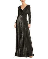 Mac Duggal Long Sleeve Faux Wrap A Line Gown