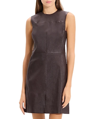 Theory Sleeveless Leather Seam Mini Dress