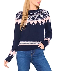 CeCe Ribbon Fair Isle Crewneck Sweater