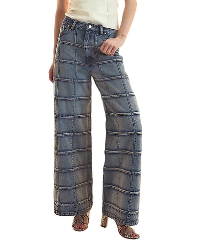 Cynthia Rowley Windowpane Wide-Leg Jeans
