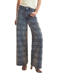 Cynthia Rowley Windowpane Wide-Leg Jeans