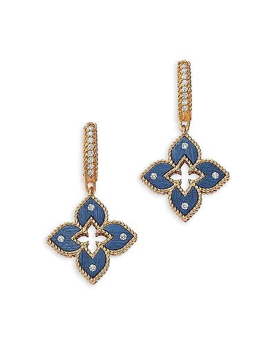 Roberto Coin Blue Titanium & 18K Rose Gold Venetian Princess Diamond Dangle Hoop Earrings