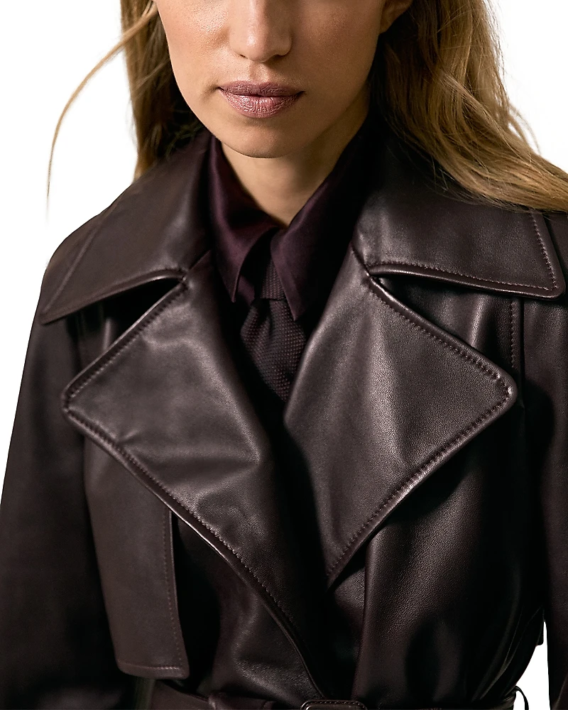 Reiss Bodie Belted Cropped Leather Trench Jacket