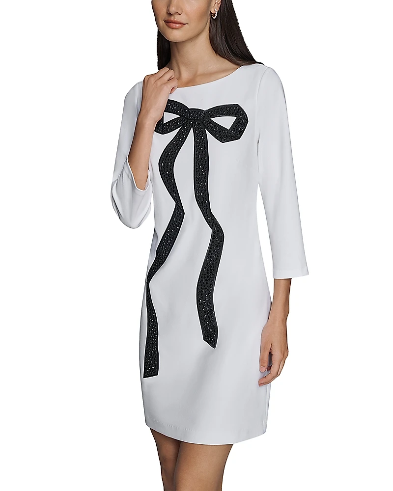 Karl Lagerfeld Paris Scuba Crepe Bow Embellished Sheath Dress