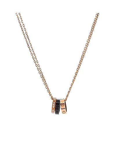 Pre-Owned Cartier Love 3 Ring Pendant Necklace 18K Rose Gold and Ceramic with Diamonds