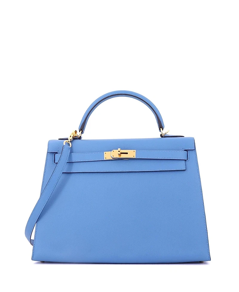 Pre-Owned HERMES Kelly 32 Handbag Blue Epsom with Gold Hardware