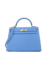 Pre-Owned HERMES Kelly 32 Handbag Blue Epsom with Gold Hardware