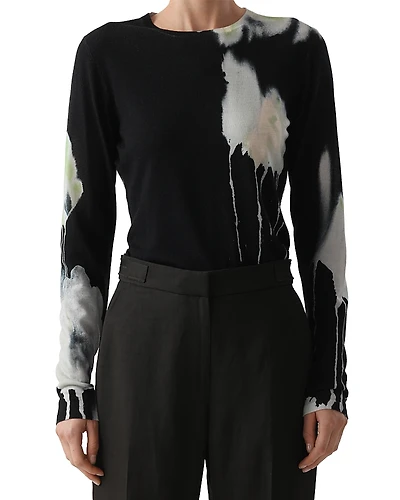 Jason Wu Collection Watercolor Floral Merino Wool Crewneck Sweater